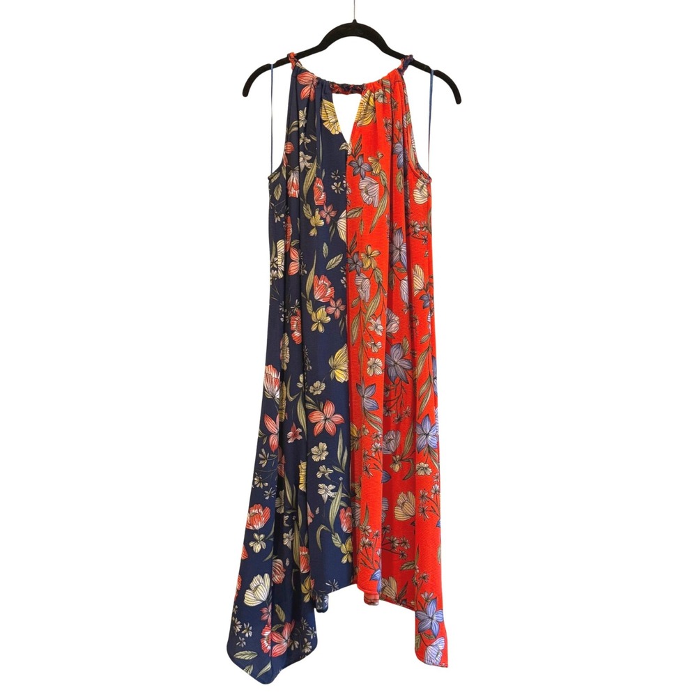 Studio JPR Floral Halter Dress Navy Orange Orange Colorblock Asymmetrical Small